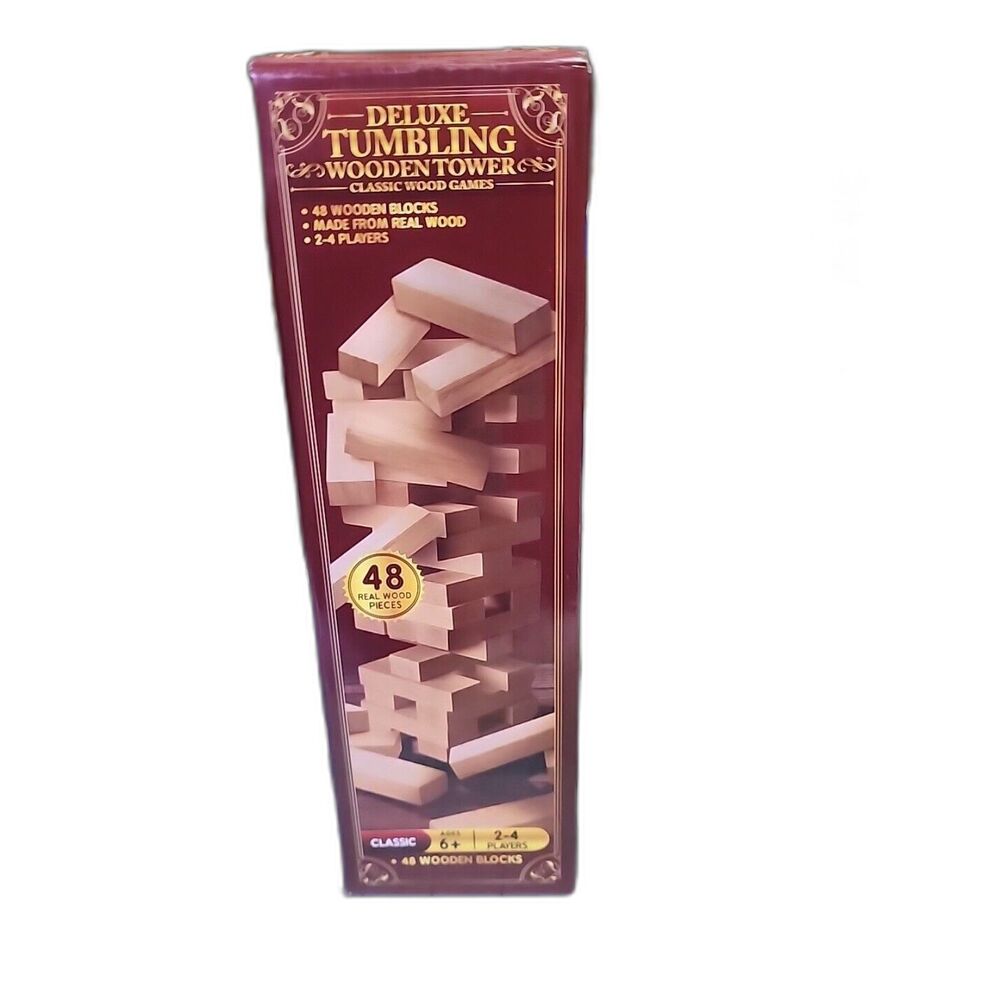 Deluxe Tumbling Wooden Tower 48 Wood Pieces Family Game Night School Work:NIB